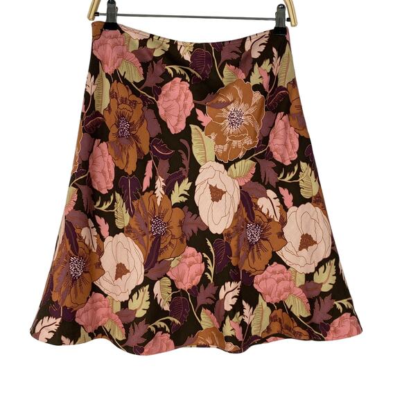 Ann Taylor LOFT Dresses & Skirts - Ann Taylor LOFT Floral A-line Skirt Women 6 Brown Silk‎ Wool Blend Cottagecore